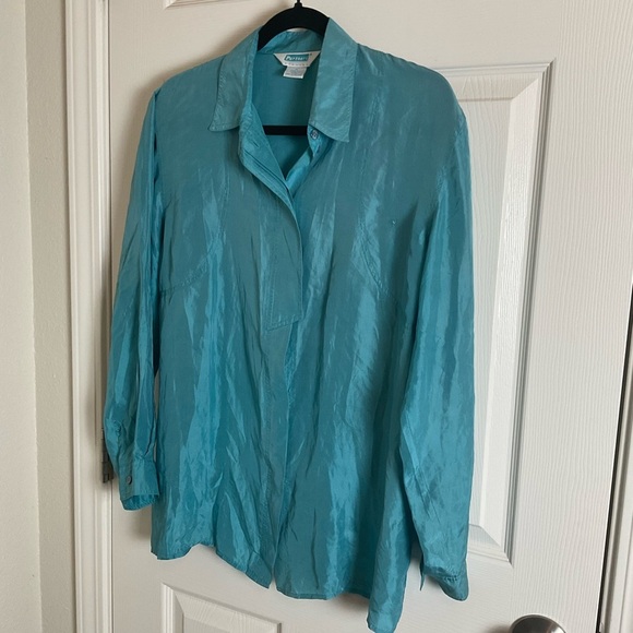 Partner’s By Mervyn’s Vintage Size medium Long Sleeve 100% Silk - Picture 2 of 12